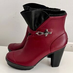 Women's Red Ankle Boots with Buckle Detail